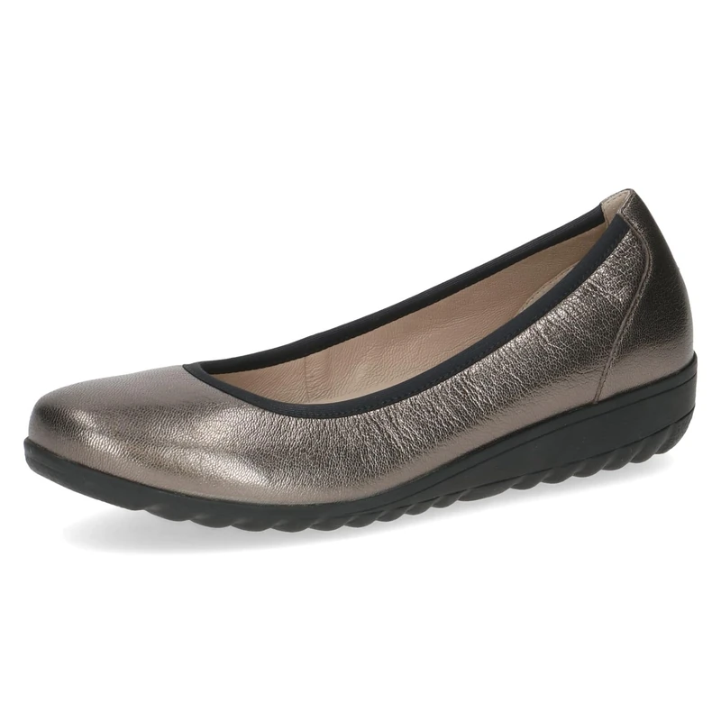 CAPRICE Women Ballet Flats Leather Wedge Heel, Metallic (Piombo Metal), 6 UK