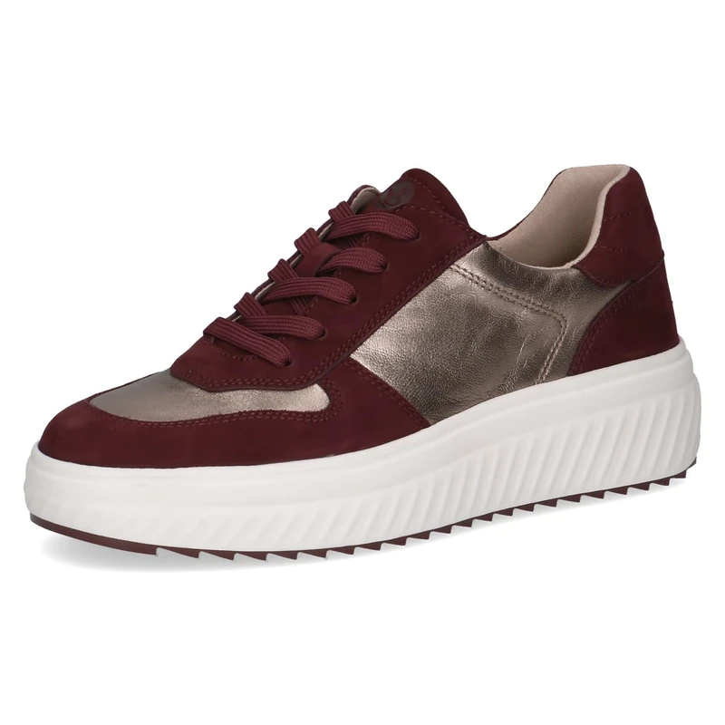 CAPRICE Women's Low-top Leather Platform Sneakers, Red (Bordeaux/Rose), 4 UK