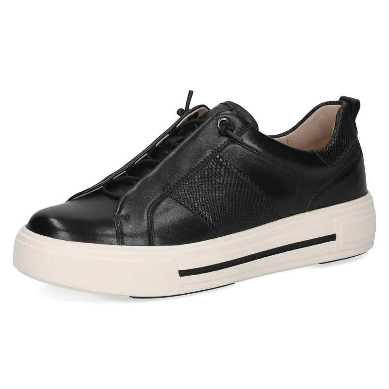 CAPRICE Women's Low-top Leather Platform Sneakers, Black (Black Rep.Comb), 4 UK