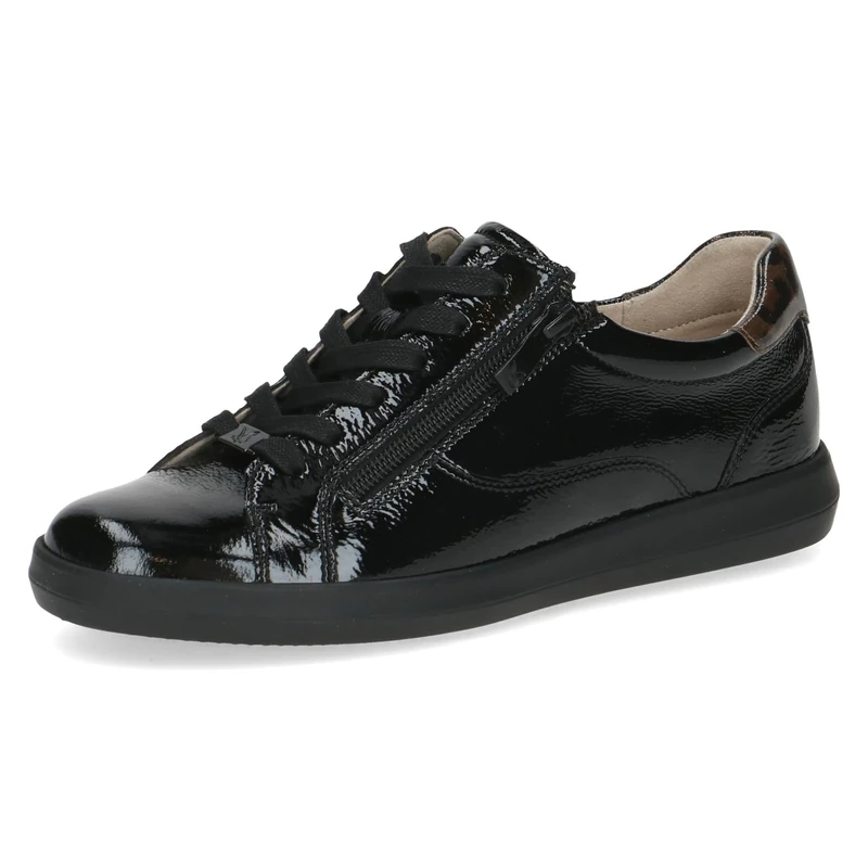 CAPRICE Women's Low-top Leather lace-up Sneakers, Black (Black Naplak), 7.5 UK