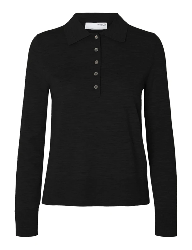 SELECTED FEMME Slfthea LS Knit Merino Collar Neck Noos, Black, XS