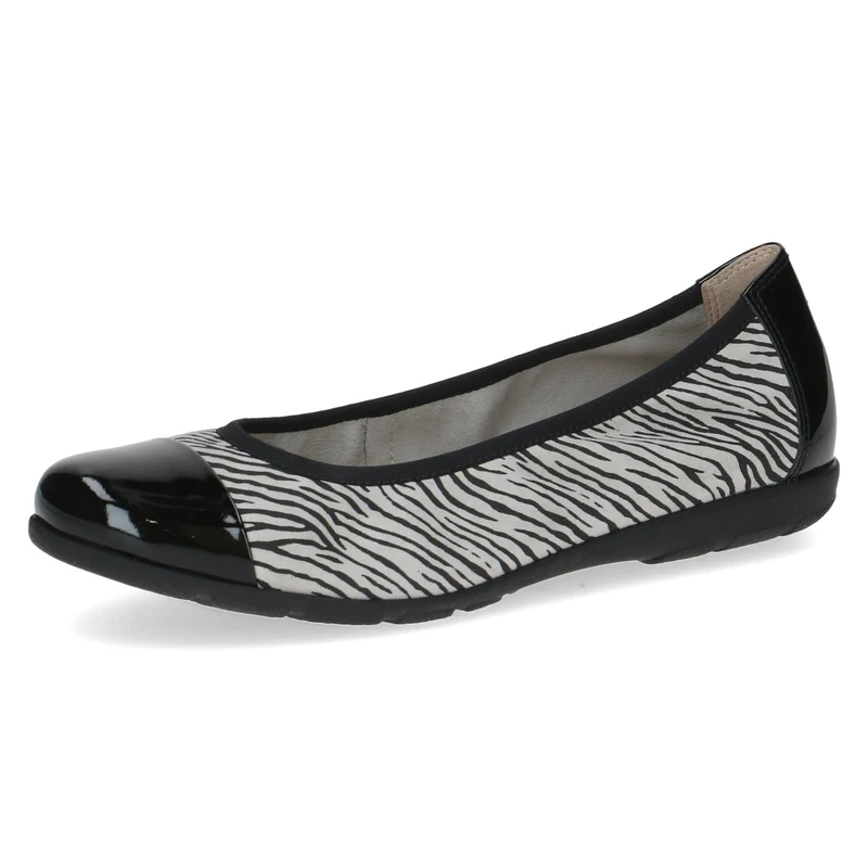 CAPRICE Women Ballet Flats Leather Comfortable, Multicolor (Black Zebra), 7.5 UK