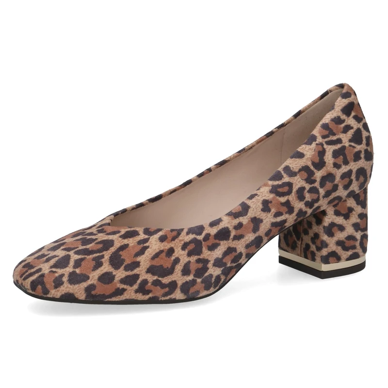 CAPRICE Women Pumps Leather Block Heel, Multicolor (Leo Beige), 4.5 UK