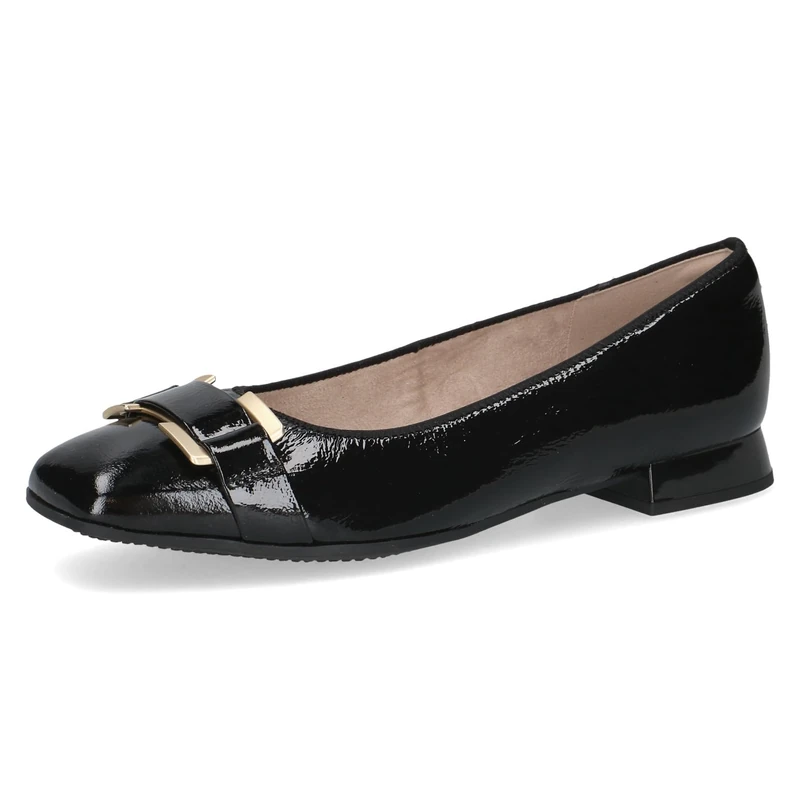 CAPRICE Women Ballet Flats Leather Low Heel, Black (Black Naplak), 6 UK