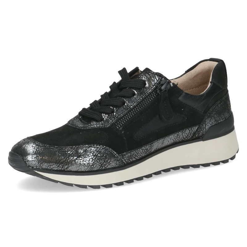 CAPRICE Women's Low-top Leather Sneakers with Removable Footbed, Black (Black Comb), 4 UK