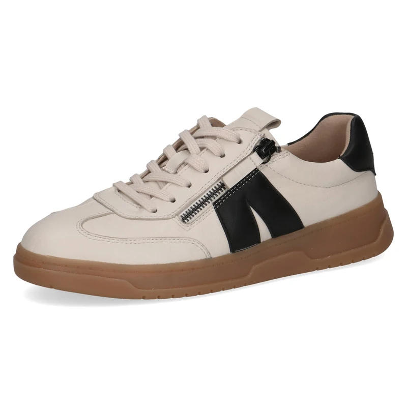 CAPRICE Women's Low-top Leather Sneakers with Zipper, Multicolor (Offwhite/Black), 6.5 UK - Image 1