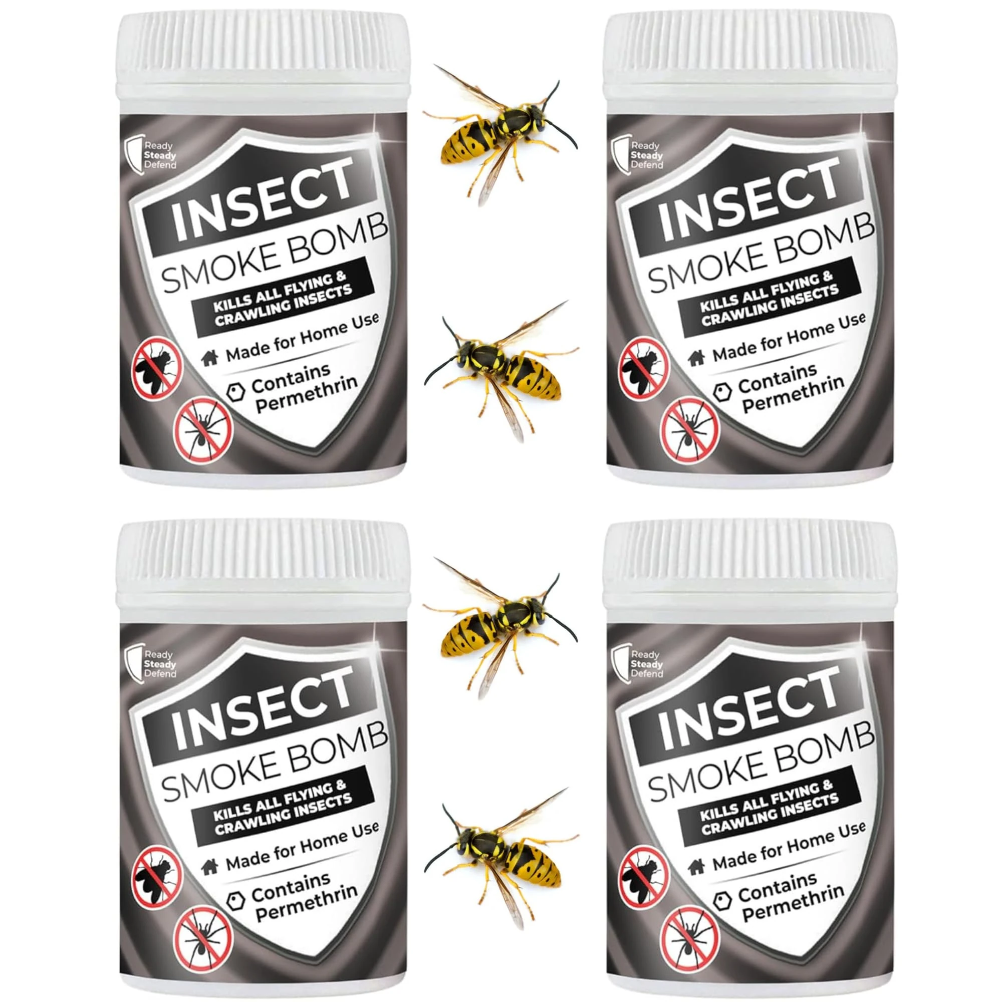 Wasp Smoke Bomb 4 Pack - Fast-Acting Formula, Comprehensive Coverage, Non-Staining, for Home Use, Effective Against All Insects