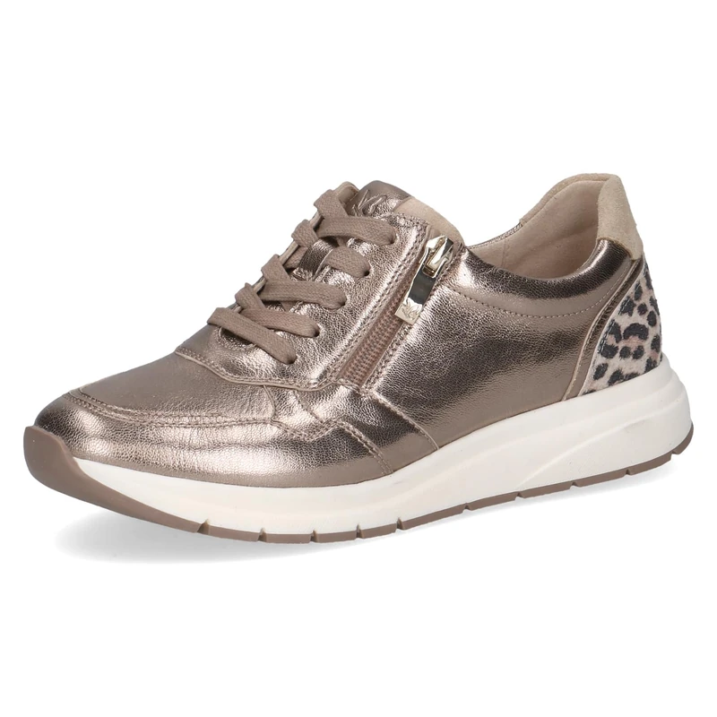 CAPRICE Women's Low-top Leather Sneakers with Zipper, Beige (Taupe Met.Comb), 6.5 UK