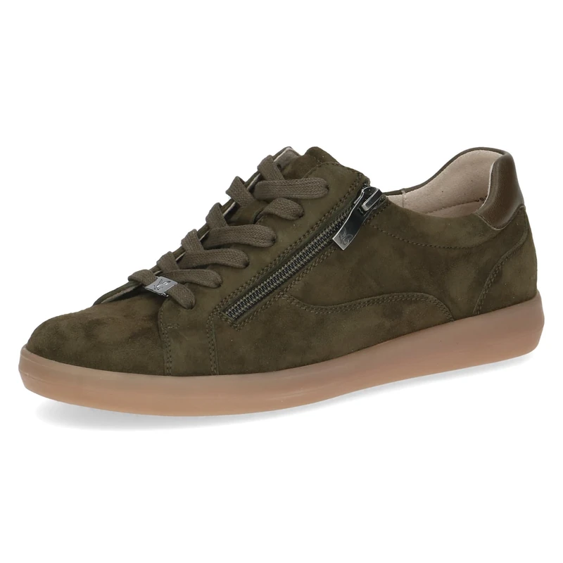 CAPRICE Women's Low-top Leather lace-up Sneakers, Green (Khaki Suede), 6.5 UK