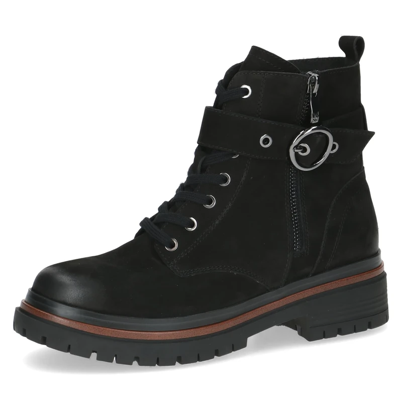 CAPRICE women's leather ankle boots with buckle, Black (Black Nubuc), 4 UK