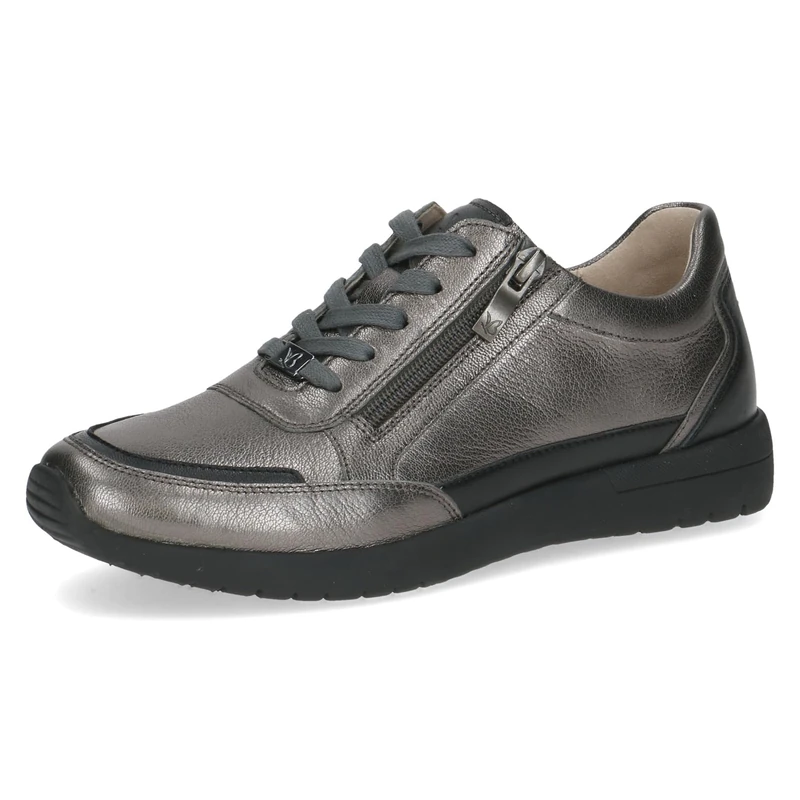 CAPRICE Women's Low-top Leather Sneakers with Zipper, Silver (Dk Grey Metal.), 6.5 UK