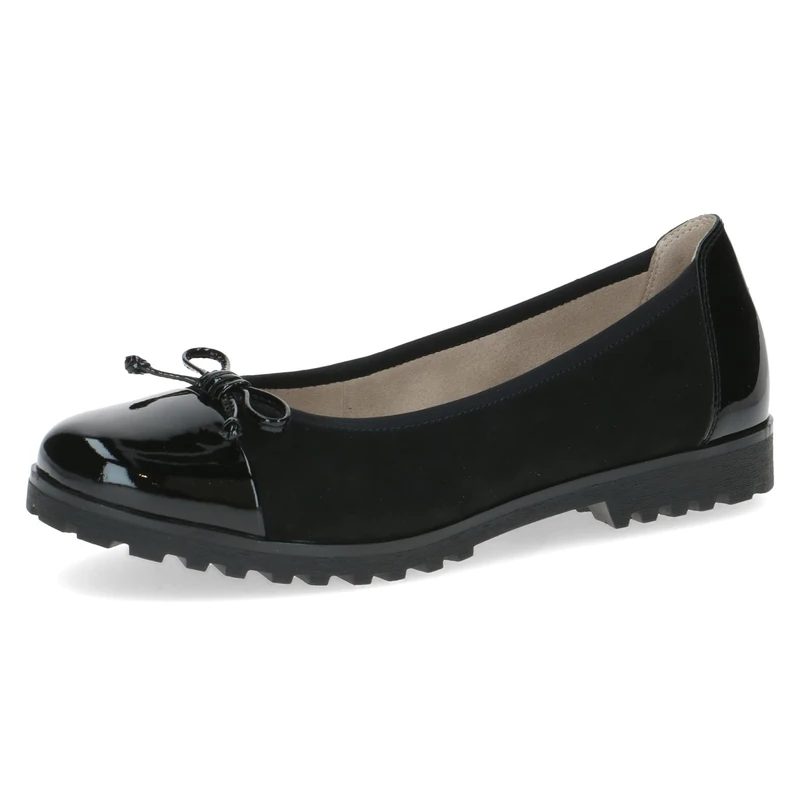 CAPRICE Women Ballet Flats Leather Bow, Black (Black Suede), 6 UK