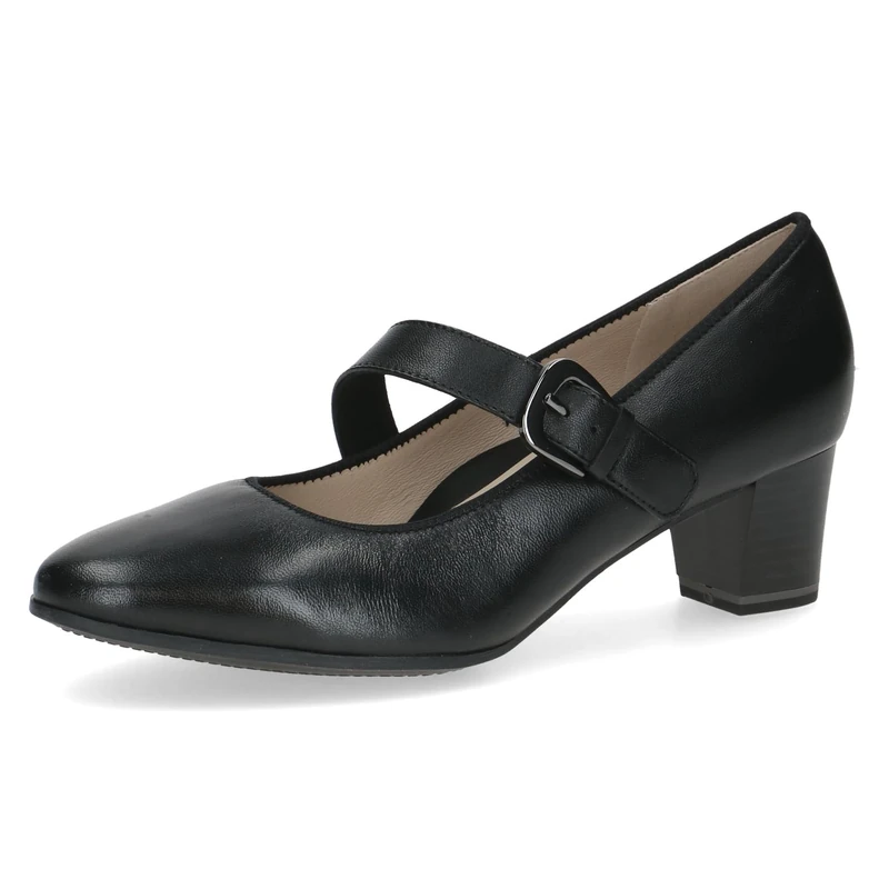 CAPRICE Women Pumps Leather with Strap, Black (Black Nappa), 7.5 UK - Image 1
