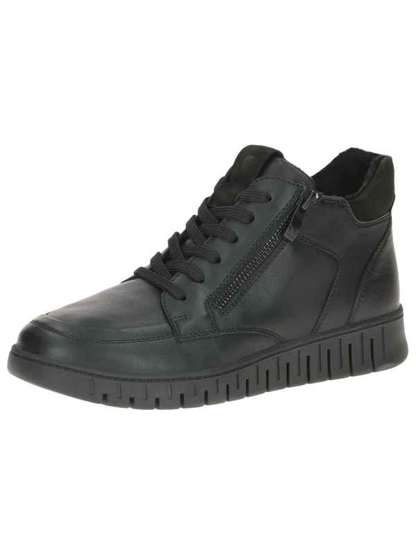 CAPRICE Comfort Women's high-top leather sneakers extra width H, Black (Black Comb), 3.5 UK