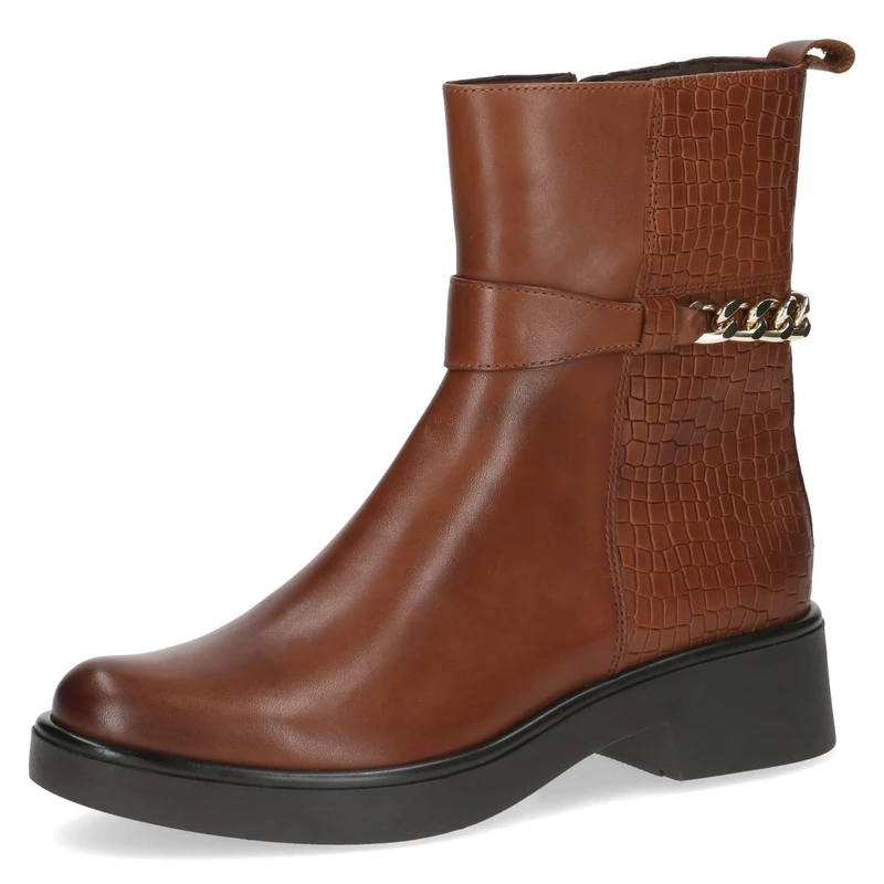 CAPRICE Women's leather ankle boots with block heel, Brown (Cognac Comb), 7 UK
