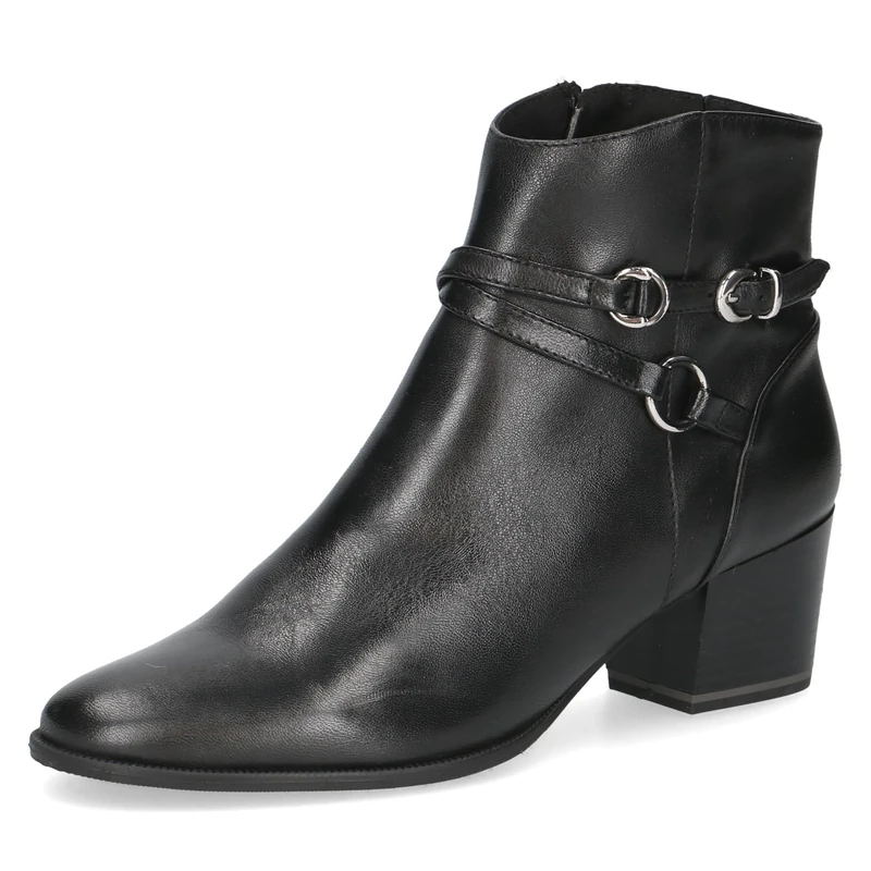 CAPRICE women's leather ankle boots with buckle, Black (Black Nappa), 4.5 UK