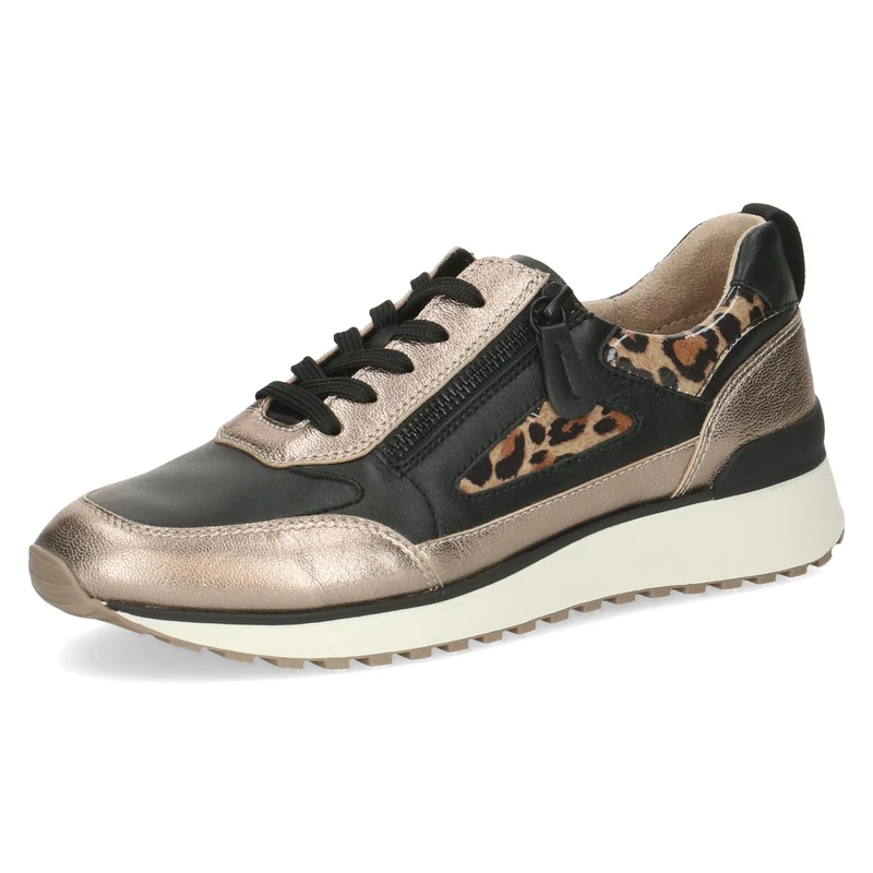 CAPRICE Women's Low-top Leather Sneakers with Removable Footbed, Multicolor (Taupe/Black), 8 UK