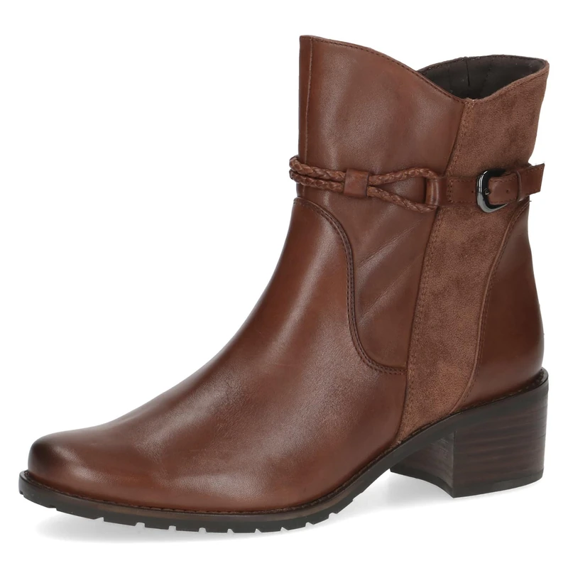 CAPRICE women's ankle boots with buckle block heel, Brown (Cognac Comb), 5.5 UK