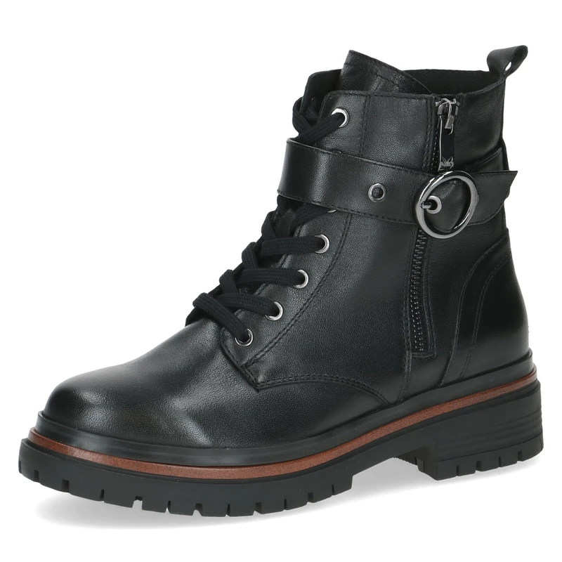 CAPRICE women's leather ankle boots with buckle, Black (Black Nappa), 7.5 UK
