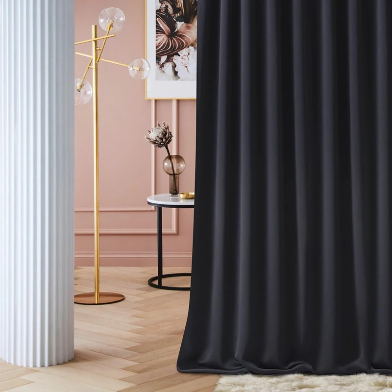 ROOM99 Laurel Curtain with Ruffle Tape, 180 x 250 cm, Width x Height Blackout Opaque Sliding Curtains, Living Room, Bedroom, for Rail System, Black, Pack of 1