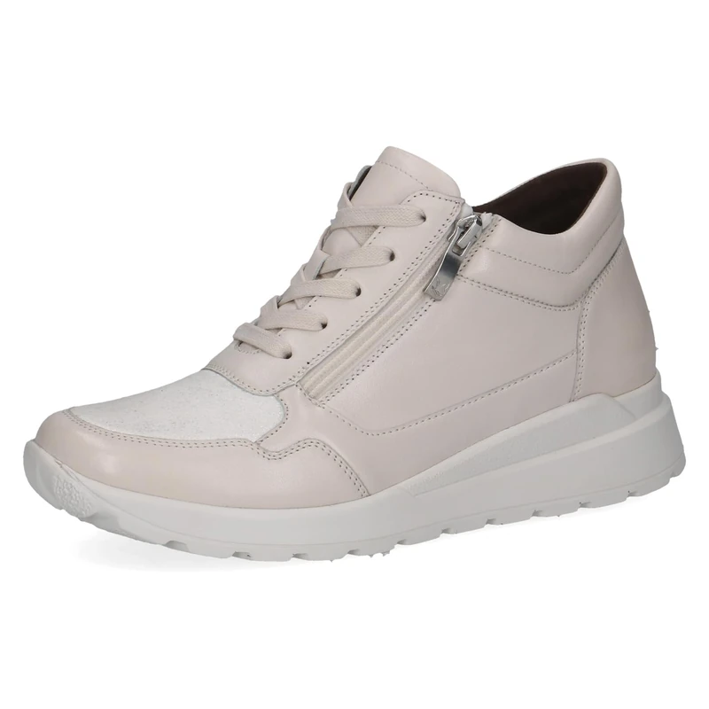 CAPRICE Comfort women's low-top sneakers with zipper extra width H, White (Offwhite Comb), 6 UK