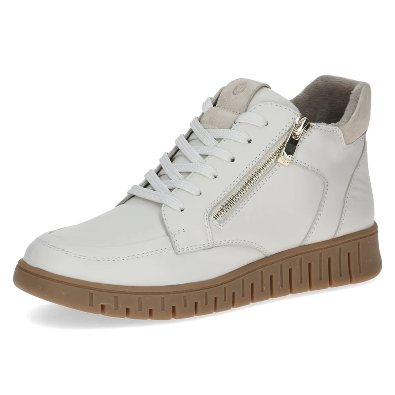 CAPRICE Comfort Women's high-top leather sneakers extra width H, White (Offwhite Comb), 3.5 UK