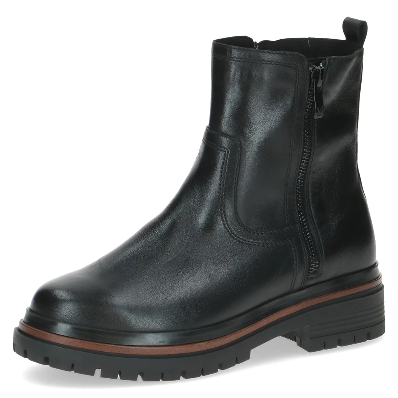 CAPRICE Women's leather ankle boots with zipper, Black (Black Nappa), 7.5 UK