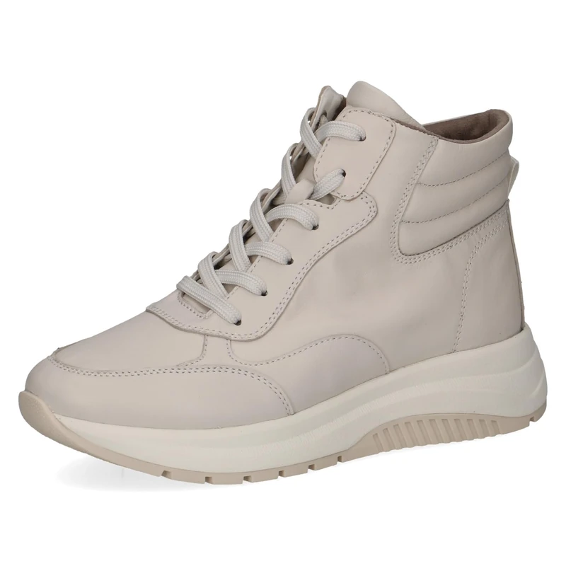 CAPRICE women's high-top leather sneakers with platform sole, Cream (Offwhite Nappa), 6.5 UK