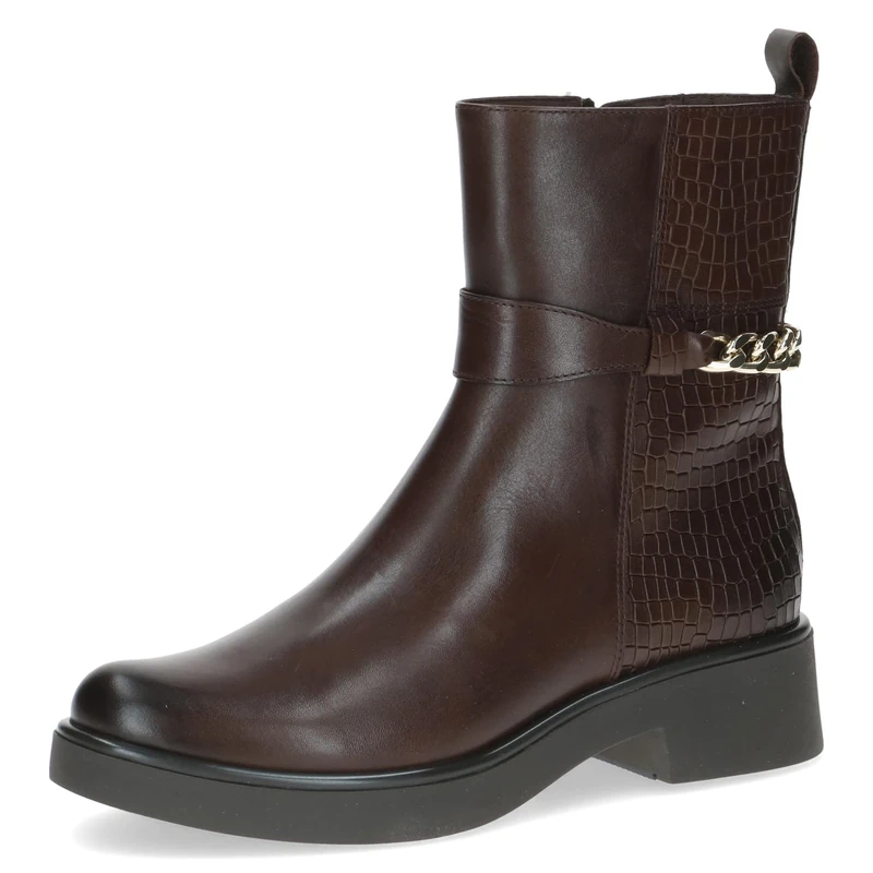 CAPRICE Women's leather ankle boots with block heel, Brown (Dk Brown Comb), 6.5 UK