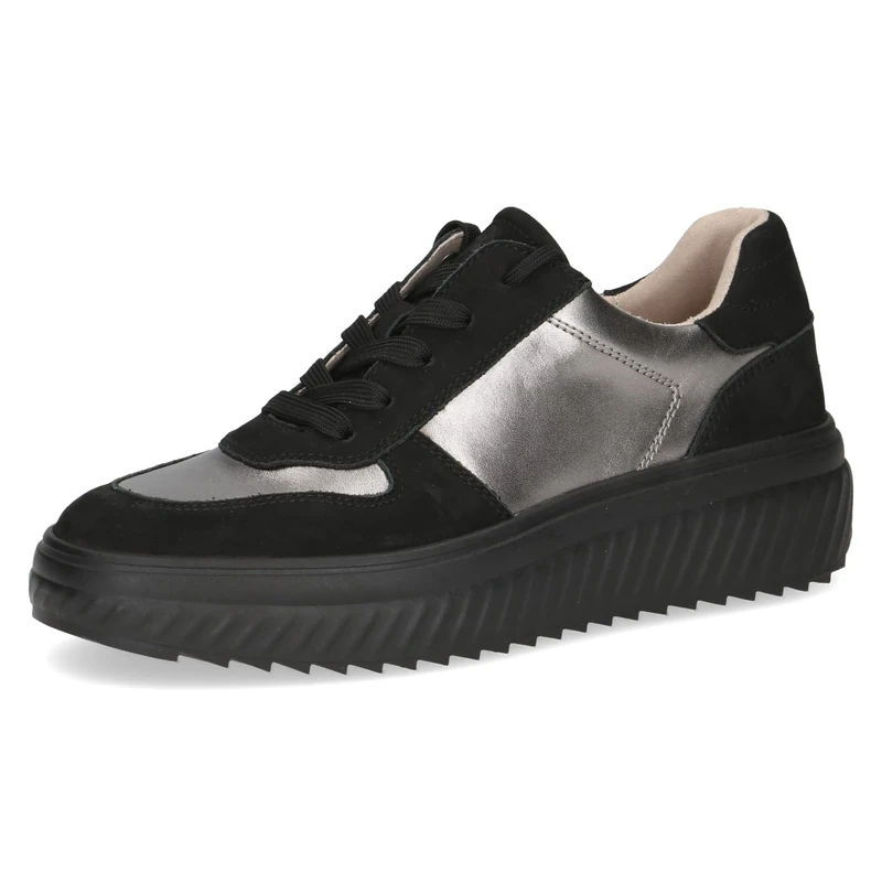 CAPRICE Women's Low-top Leather Platform Sneakers, Multicolor (Black/Piombo), 6.5 UK