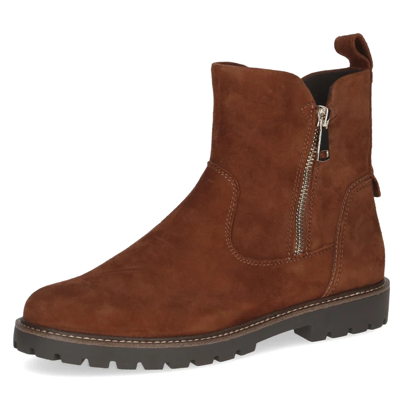 CAPRICE Women's leather ankle boots with zipper, Brown (Cognac Suede), 4 UK