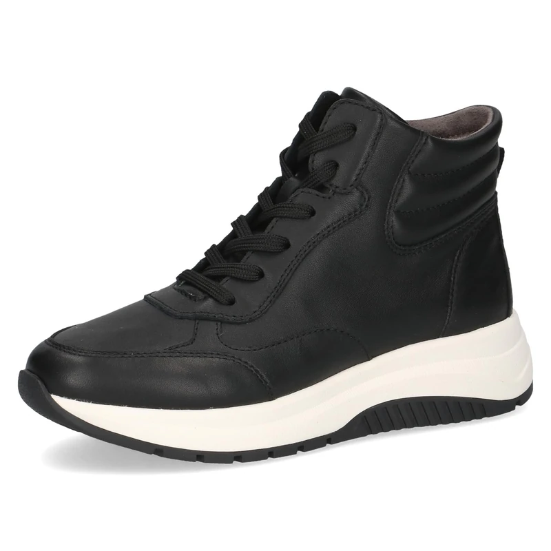 CAPRICE women's high-top leather sneakers with platform sole, Black (Black Nappa), 4 UK