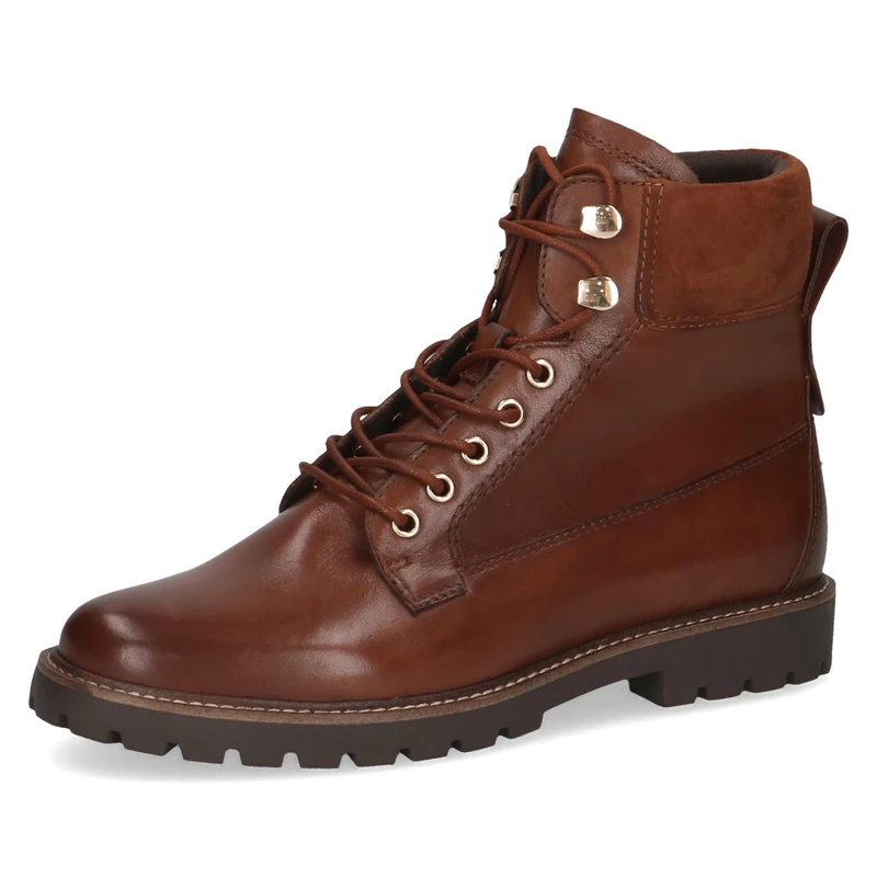 CAPRICE women's leather lace-up ankle boots, Brown (Cognac Comb), 3.5 UK