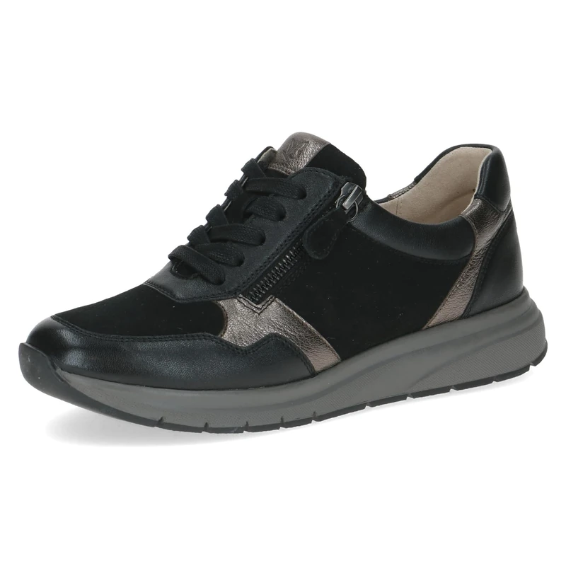 CAPRICE Women's Low-top Leather Sneakers with Removable Footbed, Black (Black Comb), 5 UK