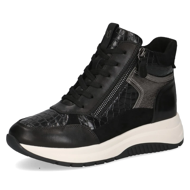 CAPRICE women's high-top platform sneakers with zipper, Black (Black Comb), 6.5 UK