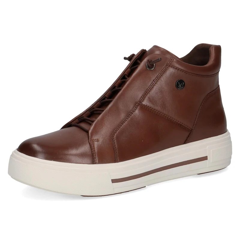 CAPRICE women's high-top leather sneakers with zipper, Brown (Cognac Nappa), 4 UK