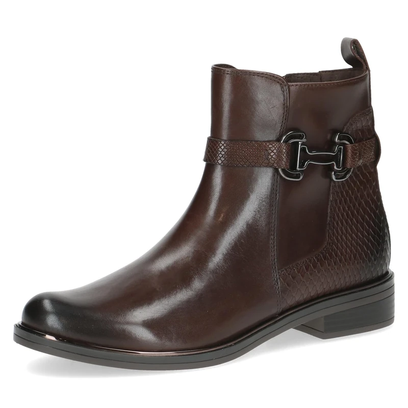 CAPRICE Women's leather ankle boots with decorative buckle, Brown (Dk Brown Comb), 3.5 UK