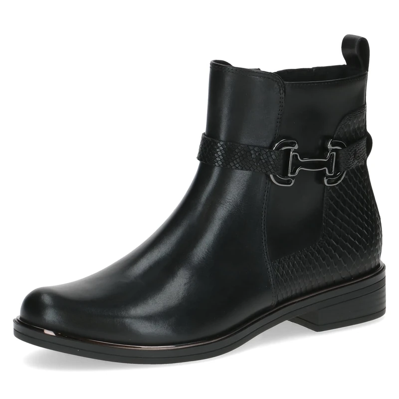 CAPRICE Women's leather ankle boots with decorative buckle, Black (Black Comb), 6.5 UK