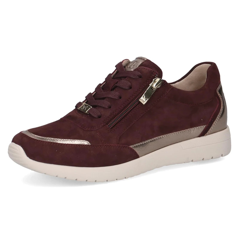CAPRICE Women's Low-top Leather Sneakers with Zipper, Red (Bordeaux Comb), 5 UK