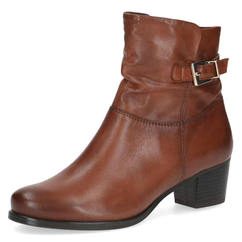 CAPRICE Women's leather ankle boots with block heel, Brown (Cognac Nappa), 5.5 UK