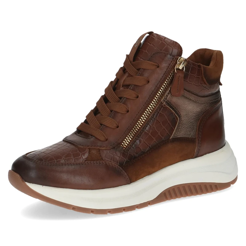 CAPRICE women's high-top platform sneakers with zipper, Brown (Cognac Comb), 7.5 UK - Image 1