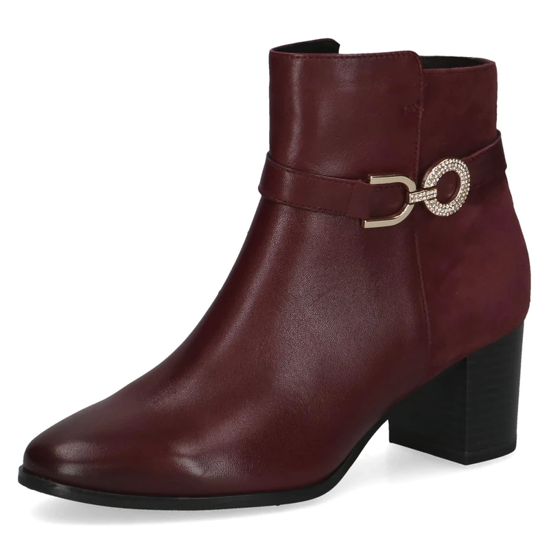 CAPRICE Women's leather ankle boots with block heel, Red (Bordeaux Comb), 4.5 UK
