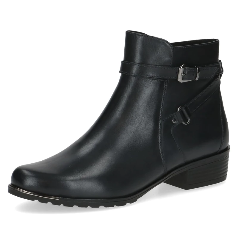 CAPRICE women's leather ankle boots with heel and buckle, Blue (Ocean Nappa), 6.5 UK