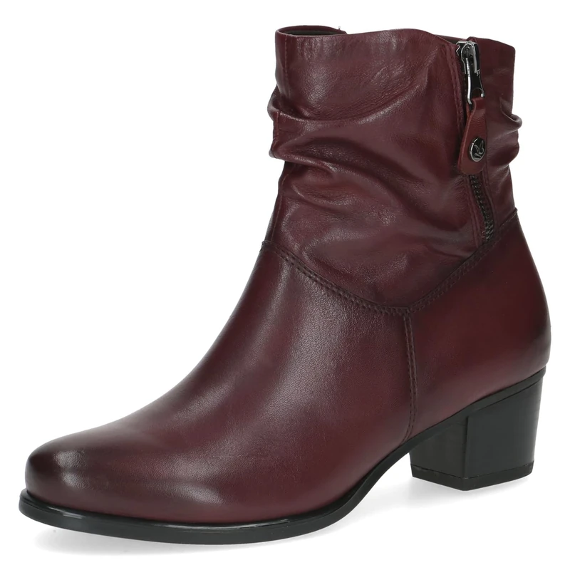 CAPRICE Women's heeled leather ankle boots with zipper, Red (Bordeaux Nappa), 5.5 UK