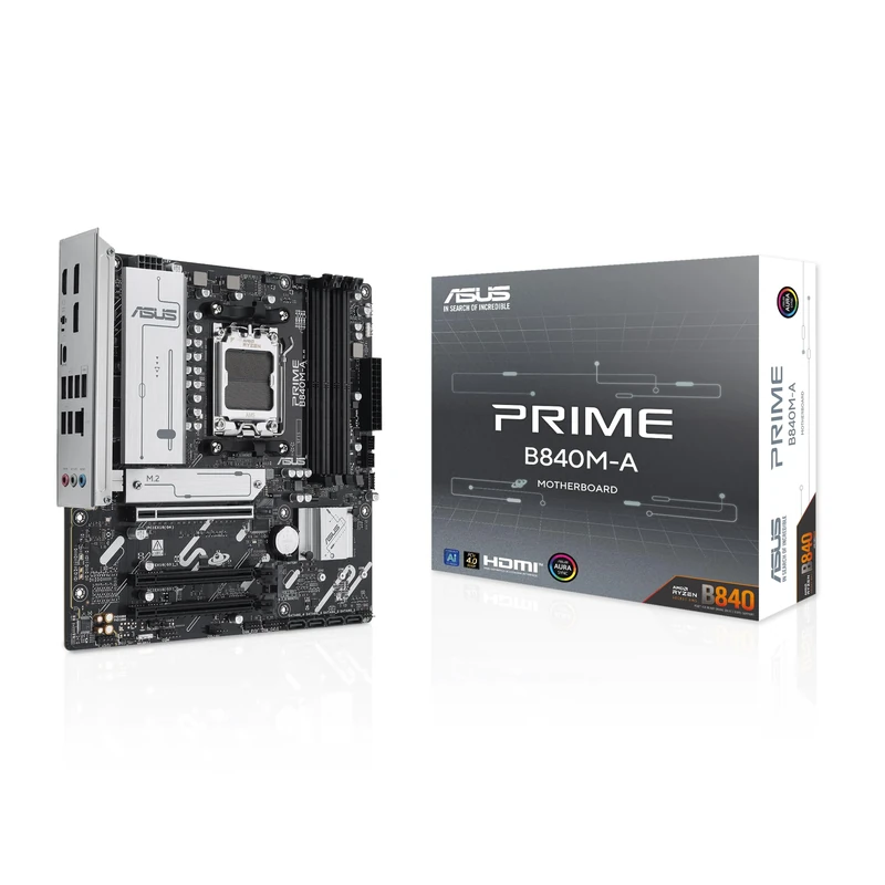 ASUS PRIME B840M-A CSM AMD B840 mATX motherboard, DDR5, PCIe 4.0 Ready, 3xM.2 slots, 2.5Gb Ethernet, DisplayPort, HDMI, rear and front USB 5Gbps Type-C support, BIOS FlashBack, Corporate Stable Model