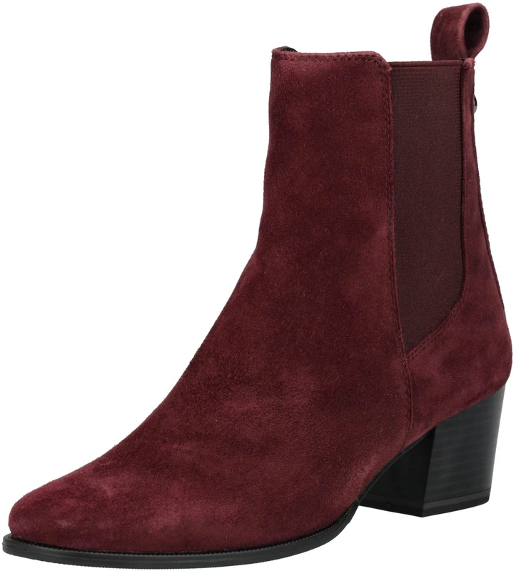 CAPRICE women's ankle boots round toe with block heel, Red (Bordeaux Suede), 3.5 UK