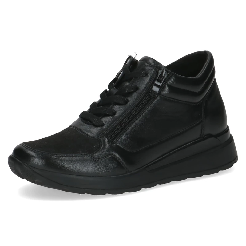 CAPRICE Comfort women's low-top sneakers with zipper extra width H, Black (Black Comb), 3.5 UK