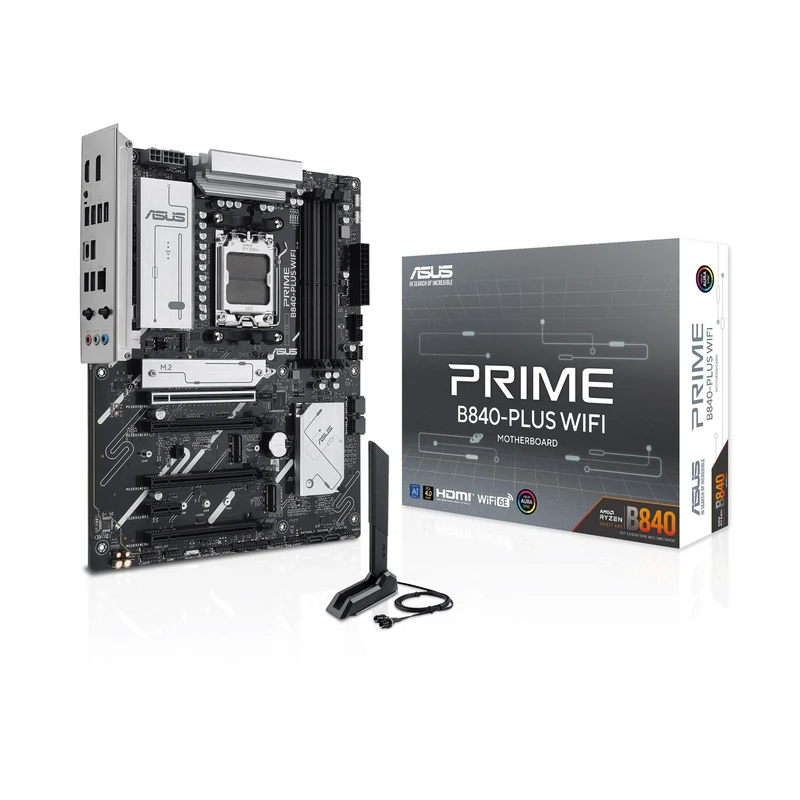 ASUS PRIME B840-PLUS WIFI AMD B840 ATX motherboard, DDR5, PCIe 4.0 Ready, three M.2 slots, Wi-Fi 6E, Realtek 2.5Gb Ethernet, DisplayPort, HDMI, rear USB 10Gbps Type-A & Type-C support, BIOS FlashBack