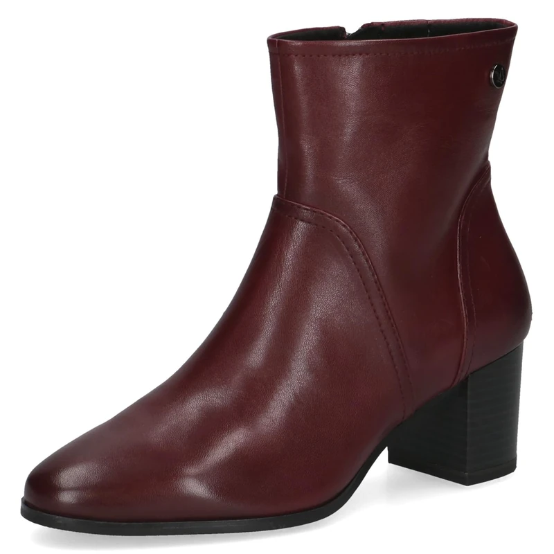 CAPRICE Women's leather ankle boots with block heel, Red (Bordeaux Nappa), 5 UK