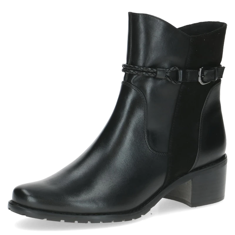 CAPRICE women's ankle boots with buckle block heel, Black (Black Comb), 4.5 UK